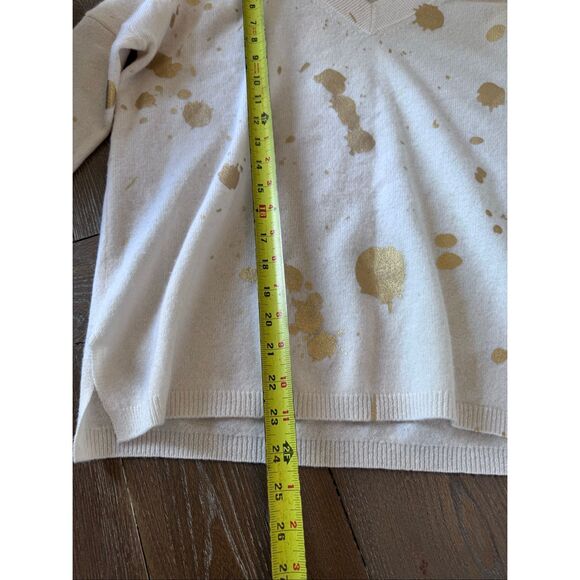 Brodie Cashmere Gold Foil Harriet V Sweater In Organic White Size Medium - Picture 5 of 7